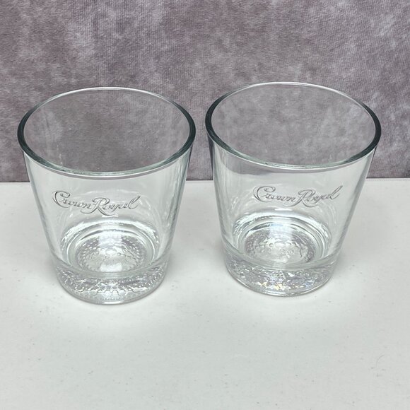Crown Royal Tapered Old Fashioned Whiskey Glasses Set Of 2 Embossed Letters - Picture 4 of 11